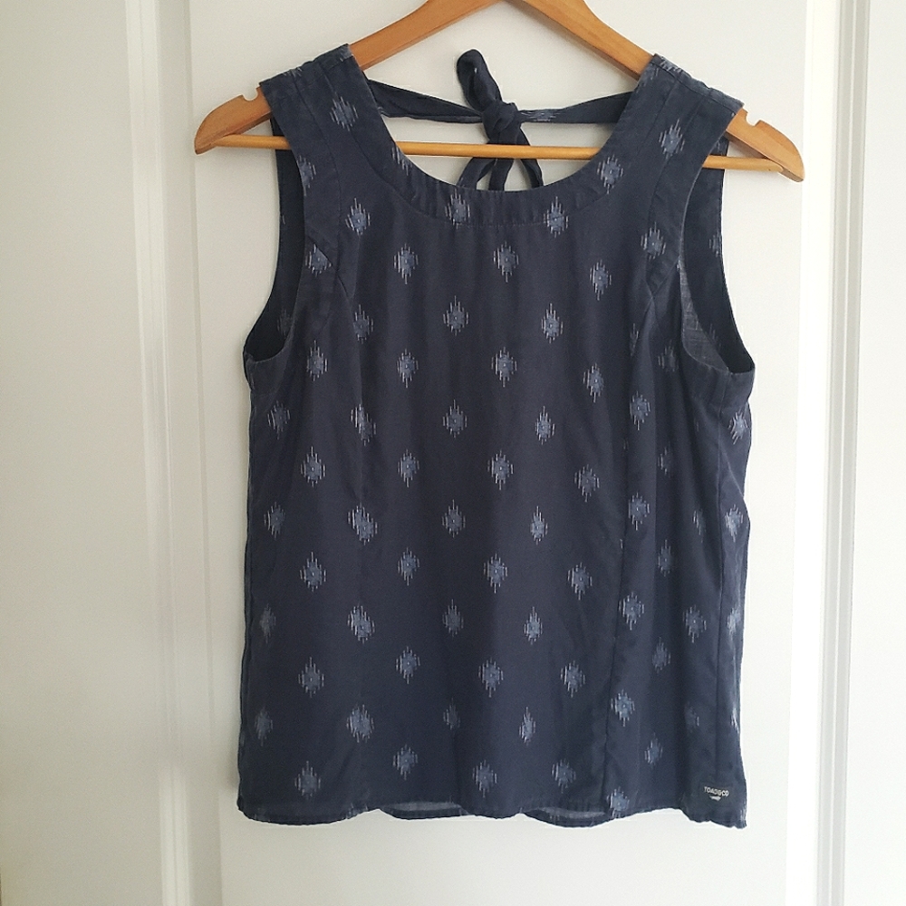 Toad & Co. Hillrose Festival Tie Back Tank Top Navy Print Size Small